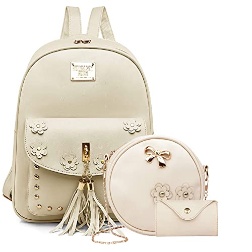 Image of floki Fashion Girls 3-PCS Fashion Cute Mini Leather Backpack sling & pouch set for Women