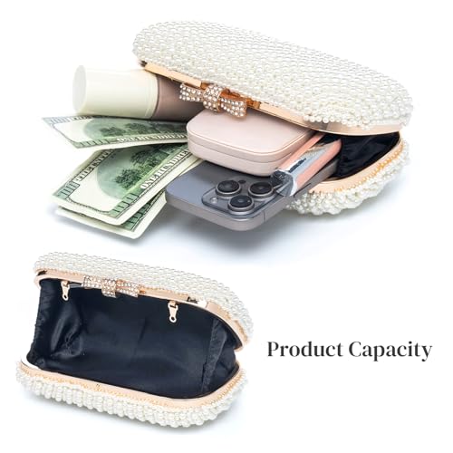Image of YYW Womens Pearl Clutch Purse Evening Handbags Beaded Bag for Wedding Bride Party with Chain