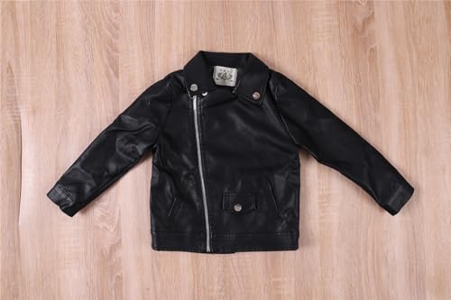 Girls PU Leather Jacket Short Stylish Cozy Coat with Pockets Metal Zipper Outerwear for Toddler Kids 2-8 Years2