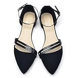 Dernolsea Women's Ballet Pumps Pointed Toe Ankle Strap Evening Party Dress Flats Slip On Flat Dolly Ballerina Shoes Black Size 5 UK