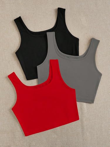 Image of Toochki Women's Knitted Sleeveless Solid Sqaure Neck Ribbed Tank & Crop Tops (Pack of 3)