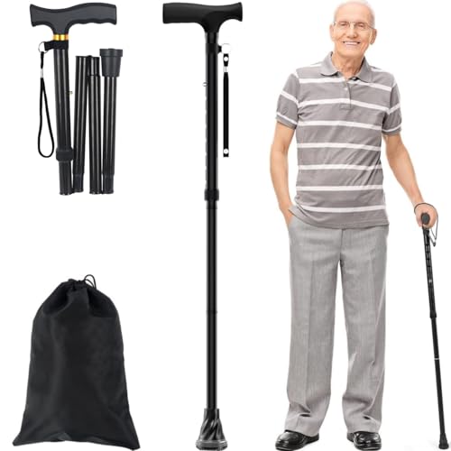 Imagen de EDECOR Bastón Plegable Ajustable, 84 a 94 cm Bastones Plegables para Hombres y Mujeres, bastón Plegable con absorción de Golpes, Asas cómodas, Bastón para Ancianos y Adultos