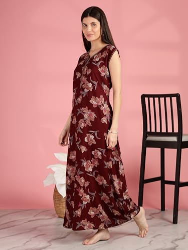 Image of 9shines Label Alpine Sleeveless Nighty | All Over Print Maxi for Women | Night wear for Women | Full Length Night Gown for Women | Night Dress for Women Stylish (Alpine Sleeveless 24)