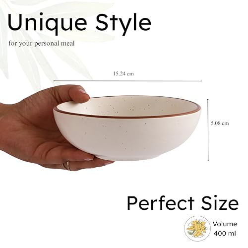 Image of miah decor Ceramic Serving Bowl | Speckled Ivory Rustic Stoneware Style Bowl for Rice, Curry, Gravy & Salad | Deep Multipurpose Serving Dish for Parties & Family Meals (Style 14)