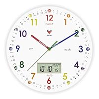 Foxtop Lernuhr Kinder - Lernuhr ohne Tickgeräusche - LCD-Display -Analoge Kinderuhr zum Lernen und Üben der Uhrzeit - Dekoratives Kinderzimmer,30 cm