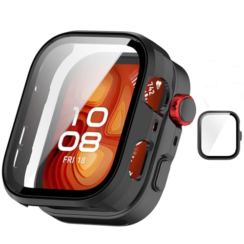 For huawei watch fit 4 pro �P�[�X �Ή� huawei watch fit 4 pro �yESEENN�zPC+�K���X�f�� �P�[�X �S�ʕی� ���ϋv �ϏՌ� �h�o �h�� �����ߗ� �E���ȒP �����^ �J�o�[ �i�u���b�N�j