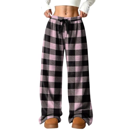 Wide Leg Pajama Pants for Women Comfort Checkered Flannel Fuzzy Pants | Lightweight, Fuzzy, Checkered, Low Waisted, Comfortable, Warm, Pajamas Bottom, Routine, Weeekend, Casual, Fall Outfits - image 2