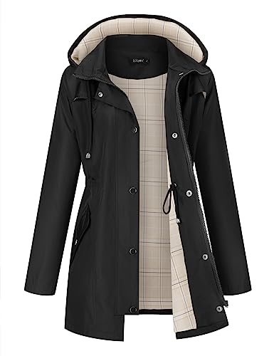 LOMON Women Waterproof Outdoor Hiking Raincoat Women Lined Rain Jacket Lightweight Hooded Jackets Trench Coats