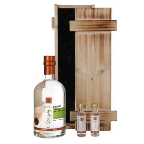 BONUM BONO Apfelbrand Jona Gold Geschenkset, 1x 0,7L & 2 x 0,02 L, edle Holzkiste mit Apfelbrand, Birnenbrand, Mirabellenbrand, 40% Alkohol, 100% reiner Edelbrand, Schnaps Geschenk, Obstbrand Cover