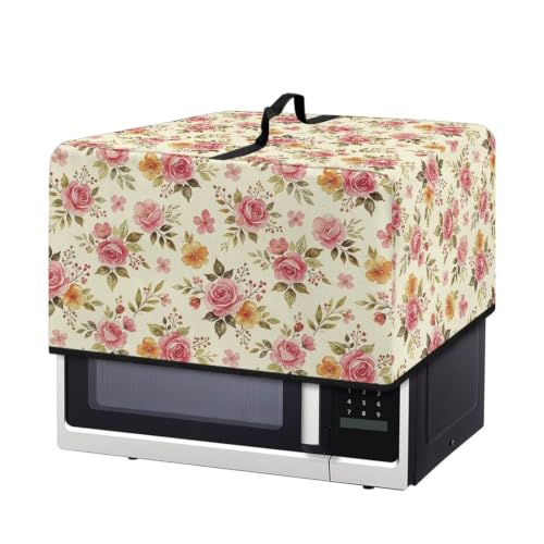 Image of Microwave Oven Cover Protective Kitchen Appliance Dustproof Cover Stain-Resistant Air Fryer Toaster Oven Protector Countertop Decorations, L, Pink Rose Beige