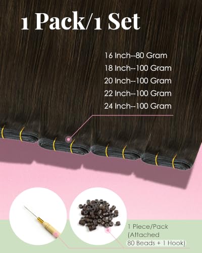 Image of YoungSee 100g 24 Inch Butterfly Weft Extensions Mocha Brown Remy Human Hair