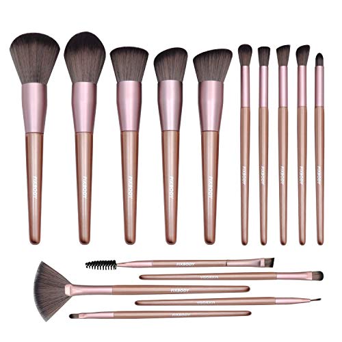 FIXBODY Makeup Brushes set, 15Pcs Premium Synthetic Fan Foundation Powder Kabuki Brushes Concealers Eye Shadows Make Up Brushes Kit(Rose Gold)