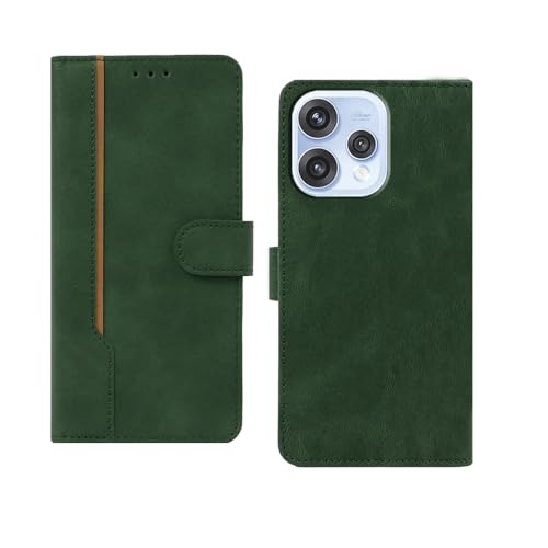 Image of amazon basics Oppo Reno 15 5G Flip Cover | Card Pockets Wallet & Stand | Flip Cover for Oppo Reno 15 5G (Green with Beige Strip)