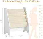 SoBuy Kids Bookshelf with 4 Fabric Sling Pockets, Montessori Front Facing Bookcase for Toddlers, Space Saving Children Book Organizer for Nursery Playroom & Bedroom, 62 x 30 x 71 cm, White FRG225-W