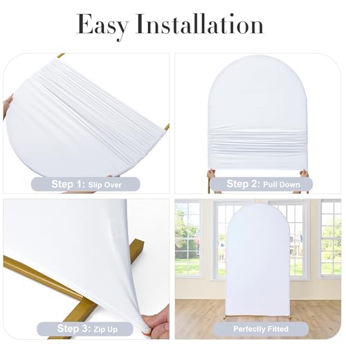 Image of White Arch Backdrop Cover Set of 2 (7.2ft & 6ft), Chiara Arch Cover Wrinkle-Free Spandex Arch Cover for Wedding Birthday Party Baby Shower Bridal Shower Ceremony Banquet Fabric Backdrop (No Stand)