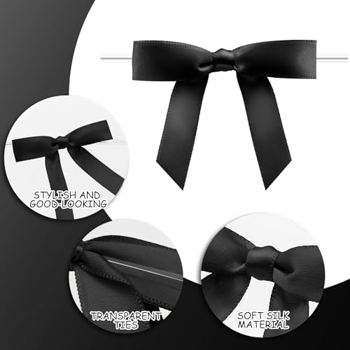 Satin Ribbon Black Bow Decor 2.5" Premade Pink Twist Tie Bows for Gift Wrapping Treat Bags Party Favors Wedding Decorations - 50 Counts