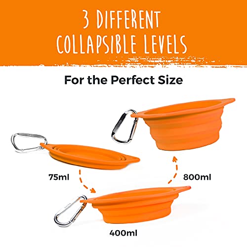 Mighty Paw Collapsible Travel Dog Bowl Set - 2 Pack (27 Oz) | Food Safe Silicone Food & Water Bowls For Pets. Bonus Carabiner Clip For Hiking, Camping Or Walking. Lightweight & Leak-Proof (Orange) #TOP3