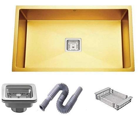Royal Sapphire Stainless Steel Single Bowl Sink Satin/MATT Finish with Square Coupling (24" x 18" x 9") (24"x18"x10" GOLD) (B08NYP5BY5) Amazon Price History, Amazon Price Tracker