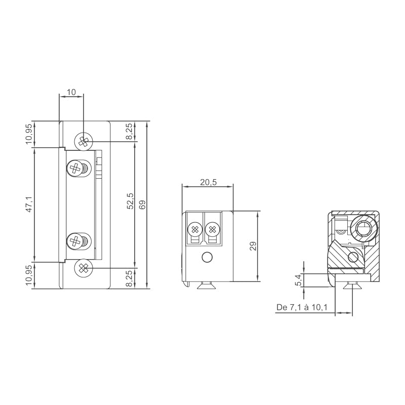 Gâche électrique à rupture 33X11 Izyx - 12V DC - A encastrer - Gris