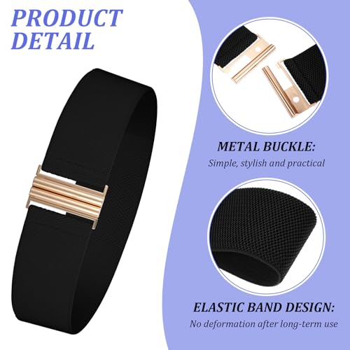 2 PCS Vintage Stretchy Waistband Wide Elastic Belts for Women Black White Stretch Waist Belt Adjustable Dress Waistband Stretchy Belt with Golden Buckle for Women Dresses3