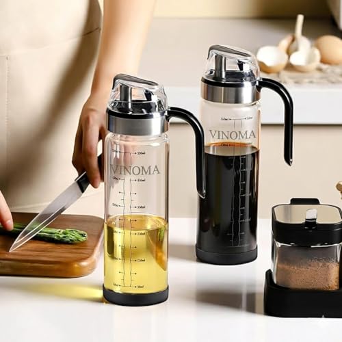 Image of Oil Dispenser Bottle with Handle & Measurement | Leakproof Glass Oil Dispenser for Kitchen Cooking, Salad, Frying & Daily Use | 520ml Capacity (PACK OF 2)