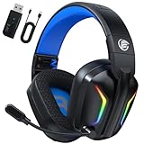 Fachixy FC-300 Gaming Headset mit Mikrofon, 2,4G Wireless Headset für PS5, PS4, PC, Switch, Mac, Surround Sound Faltbarer Bluetooth Gaming Kopfhörer kabellos mit LED Licht, Über 50H+ Akkulaufzeit
