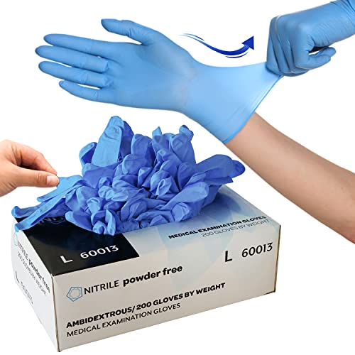 Finitex Blue Disposable Nitrile Exam Gloves - 200 Pcs/Box 3.5Mil Rubber Powder-Free Latex-Free Medical Examination Home Cleaning Food Glove Small #TOP6