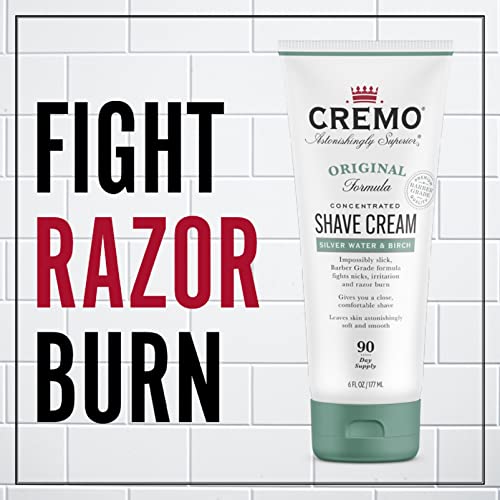 Cremo Barber Grade Silver Water & Birch Shave Cream, Astonishingly Superior Ultra-Slick Shaving Cream Fights Nicks, Cuts And Razor Burn, 6 Fl Oz #TOP1