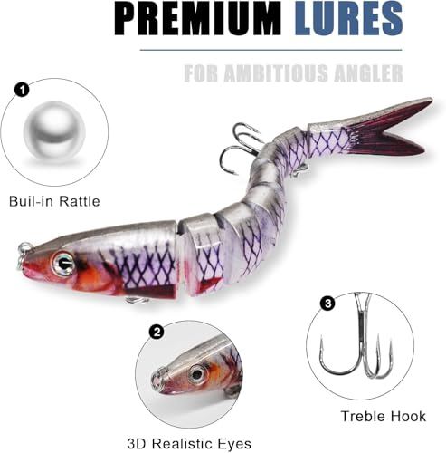 3Pcs Fishing Lures, for Bass Trout Topwater Multi Jointed Swimbaits, Slow Sinking Bionic Swimming Lures, Bass Freshwater Saltwater Bass, Lifelike Fishing Lures Kit