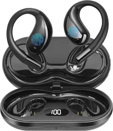 Image of Open Ear Clip Wireless Earbuds Bone Conduction Headphones, Bluetooth 5.4 Headphones with 60H Playtime Touch Control Ultra-Comfort, Built-in Mic IPX7 Waterproof, LED Display Charging Case,Ear Hooks