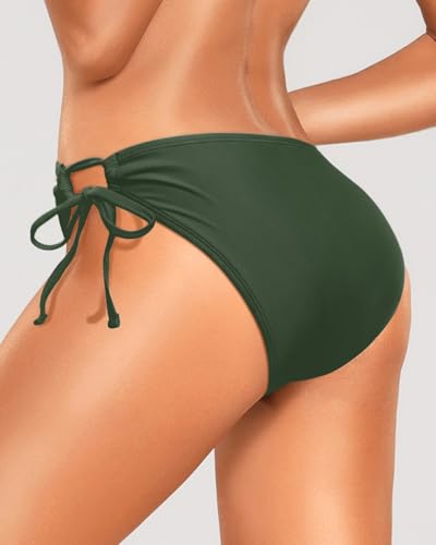 Image of Zmart String Tie Side Bikini Bottoms - Women Full Coverage Swimsuit Bottom Mid Rise Mid Waist Swim Bathing Suit Bottom