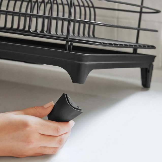 Modern Black Dish Drying Rack with Utensil Caddy and Glassware Holder – Rust-Resistant, Space-Saving Kitchen Counter Organizer
