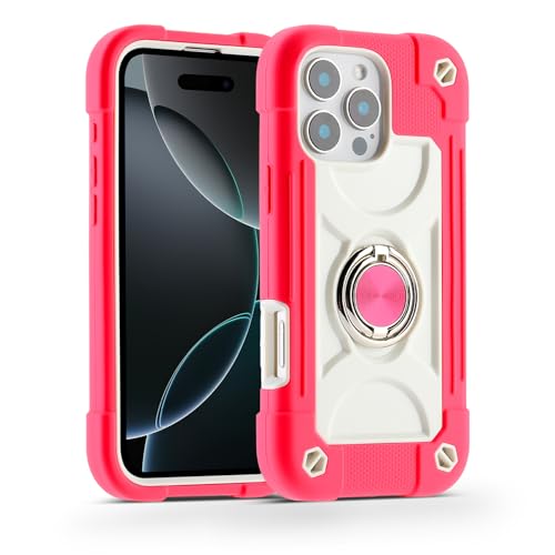 MARKILL Compatible with iPhone with Built-in 360°Rotating Ring Stand, Military Grade Drop Protection Full Body Rugged Heavy Duty Case Durable Cover (Hot Pink, iPhone 16 Pro Max 6.9")