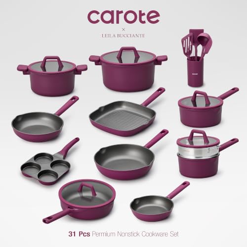 Image of CAROTE 31PCS Pots and Pans Set, Nonstick Cookware Set Kitchen Non Stick Induction Cookware Non-toxic Granite Cooking set, PFOA Free