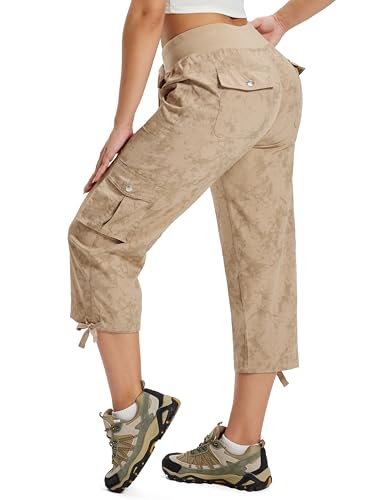 Image of MoFiz Womens Capris with Pockets Loose Fit Casual Capri Pants Dressy Lightweight Ladies Baggy Cargo Pants for Hiking