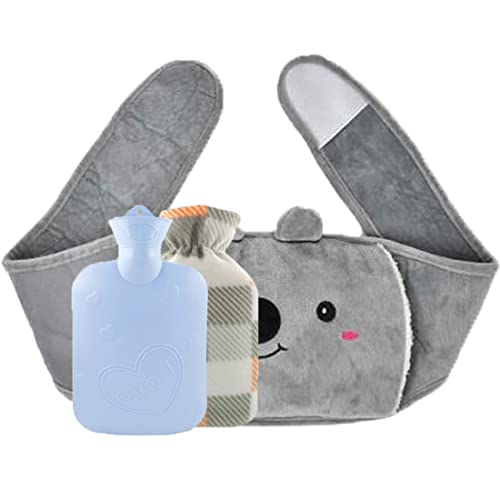 YEAPEAK Plüschbezug Wärmeflasche, Wärme Koala, Wärmeflasche Mit Bezug, Warm Hot Water Bottle, Wärmflaschen Mit Weicher Taillen Abdeckung, Für Schnelle Lokale Erwärmung, Zur Schmerzlinderung, Grau Cover
