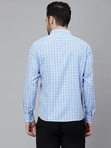 Image of Style Quotient Men Blue Tattersall Checked Polycotton Slim Fit Formal Shirt