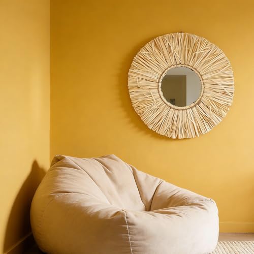 Miroir suspendu bohème rond en paille naturelle pour mur maison - 5