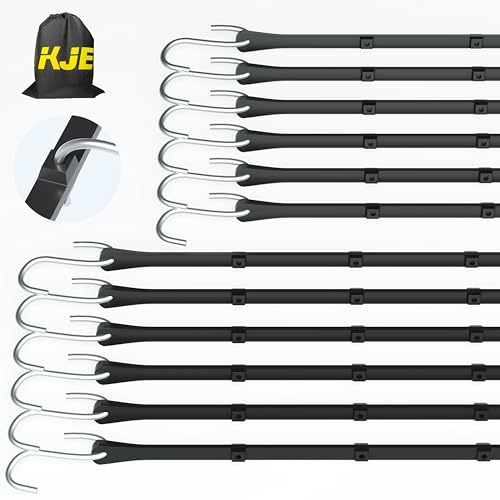 KJE 12Pack(21", 31") Rubber Bungee Cords with Adjustable Hooks - Quality EPDM, Heavy Duty Black Bungee Straps, Ideal for Outdoor Tie Downs, Securing Tarps, Canvases, Cargo in Cold Hot Climates