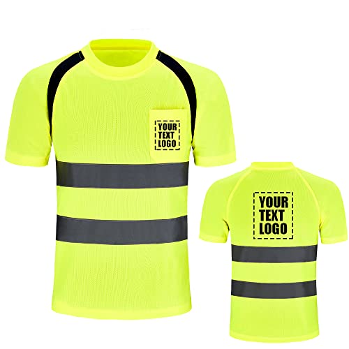 Personalizado Impreso de Alta Visibilidad Camisetas Logotipo Personalizado Reflectante de Seguridad Trabajo Camisas (Amarillo, 5XL-6XL)