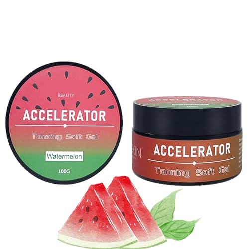 Acelerador de bronceado, resultados inmediatos Watermelon Tan Enhancers&Accelerators,Self-Tanning Soft Gel,Crema bronceadora no aceitosa para marrón nutural,Fuertemente hidratante y refrescante