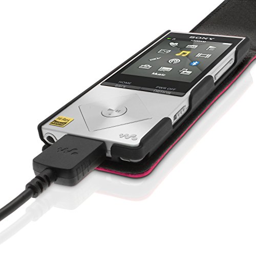 Igadgitz U3523 Leather Flip Case Cover With Detachable Carabiner +Belt Loop +Magnetic Closure +Screen Protector Compatible With Sony Walkman Nwz-A15, A17, A25, A27 8Gb 16Gb 32Gb & 64Gb - Pink #TOP4