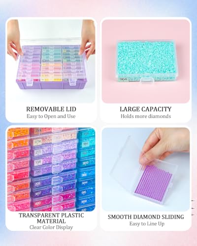 Image of Diamond Art Trays with Lids, 60PCS Diamond Painting Storage, Purple