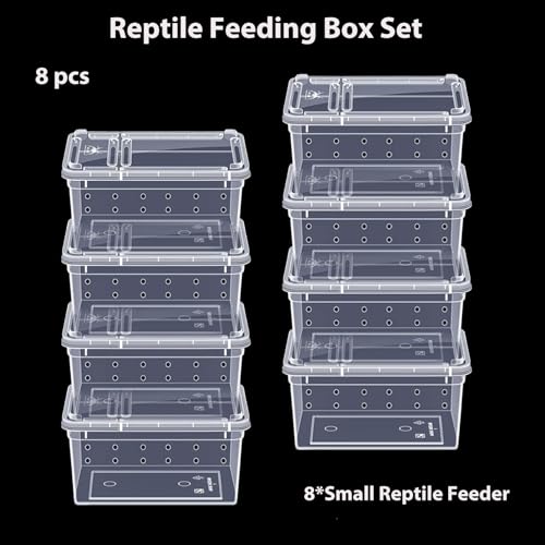 Image of PINVNBY Reptile Feeding Box 8 PCS Snake Breeding Box Reptile Transport Container 7.48 inchx4.92 inchx2.95 inch Portable Habitat Plastic Cricket Cage for Lizard Spider Scorpion Gecko Tortoise Treefrog