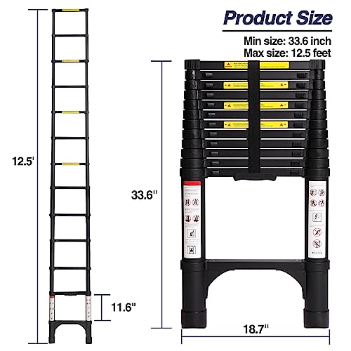 image for BOCOM 12.5 FT Aluminum Telescoping Ladder, Lightweight Multi-Purpose C