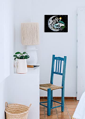 Gothic Skull Moon Colourful Mushroom Canvas Wall Art Prints,Halloween Skull Skeleton Paintings Prints,11X14 Inches Artwork For Halloween Themed Decor Bathroom Bedroom Living Room Home Posters&Prints Decorations #TOP4