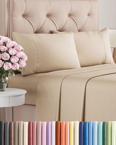 Image of Twin 4 Piece Bed Sheet Set - Comfy, Breathable & Cooling Sheets - Cream | Ultra Soft Hotel Luxury Bedding Set with 8-16 Inch Deep Pockets, 1 Flat & 1 Fitted Sheet & 2 Pillowcases, Wrinkle & Fade Free