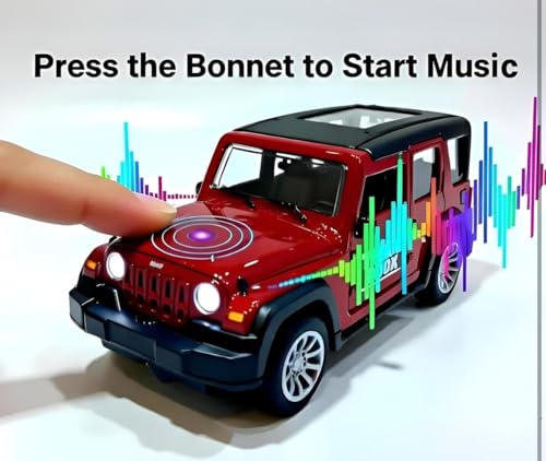Image of 1:32 Scale DieCast Metal Pull-Back Action Openable Doors 4x4 Thar /Jeep Premium Car Toy with Lights and Music for Kids Realistic Miniature Model Gift 2+yrs Girls Boys (White Thar /Jeep)
