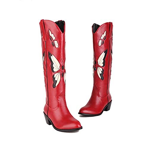 keleimusi Butterfly Knee High Boots for Women Cowgirl Autumn Western Almond Toe Shoes2