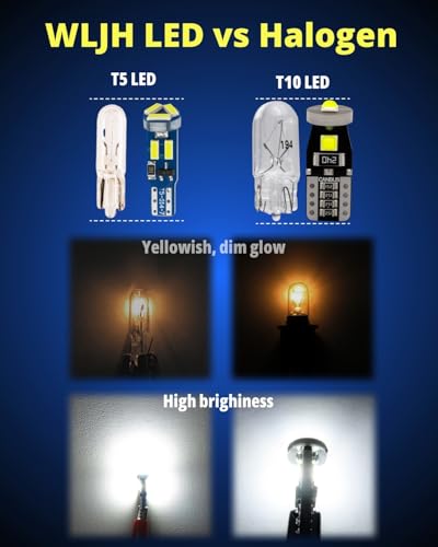 Image of WLJH 40-Pack T10 T5 LED Bulbs with Twist Sockets, Polarity-Free, Dimmable | 4014 SMD, 300lm, 12V Wedge Bulbs for Dash Gauge Cluster, HVAC, Dome, Map, Parking and License Plate Lights, White